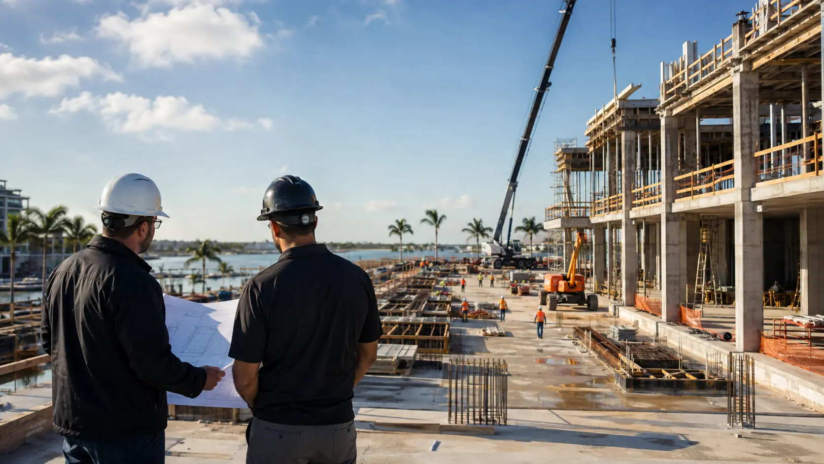 South Florida contractor reviewing plans at an active residential project