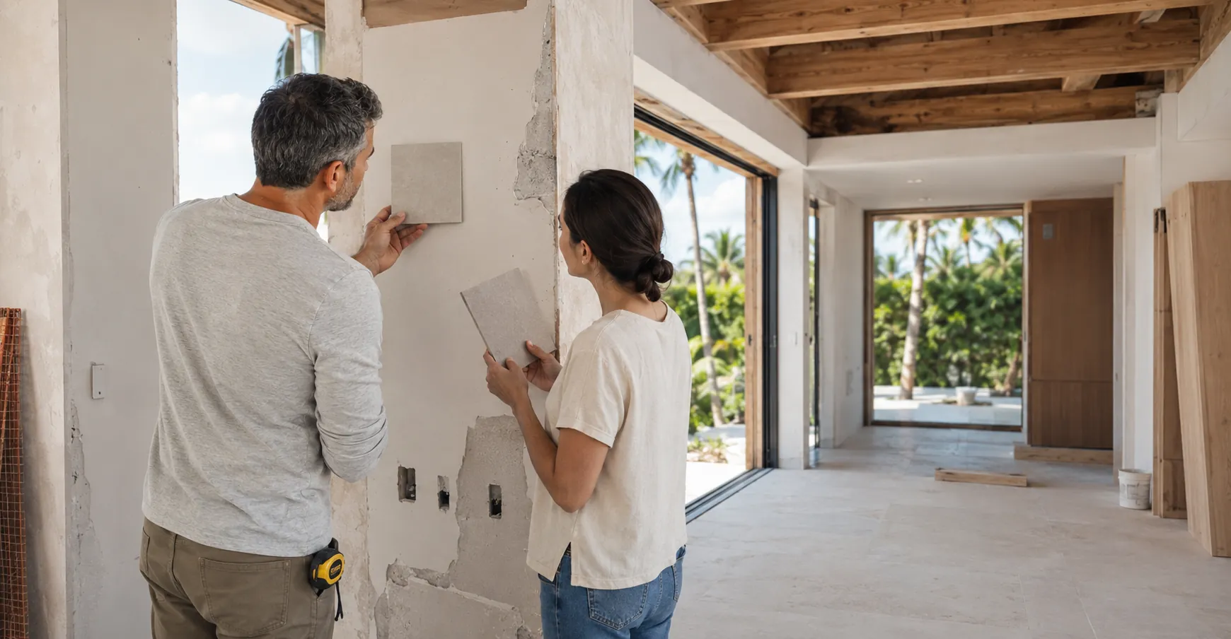 Contractor and homeowner planning a flooring project in South Florida
