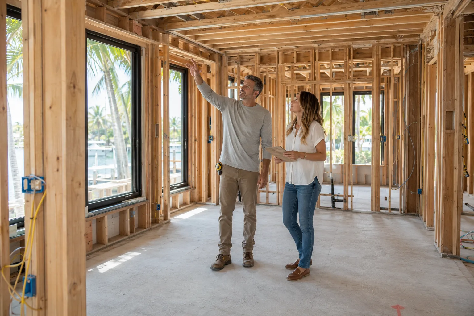 Contractor and homeowner planning a construction management project in South Florida