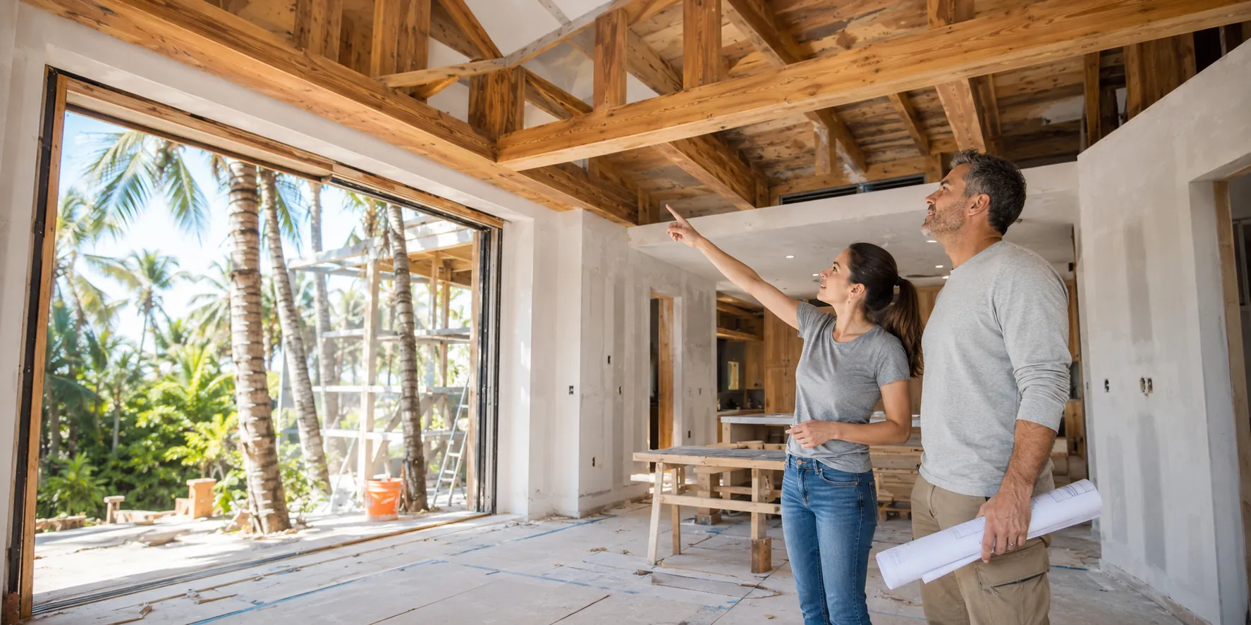 Contractor and homeowner planning a whole home remodeling project in South Florida