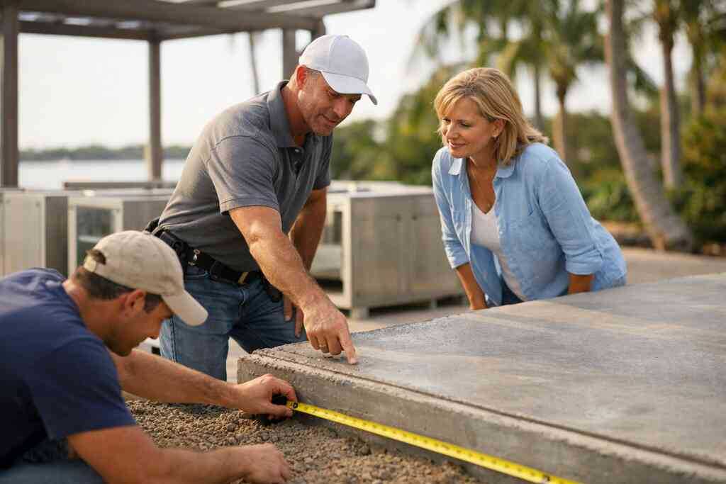 What concrete slab preparation and drainage planning for outdoor kitchens must solve before cabinets and appliances are